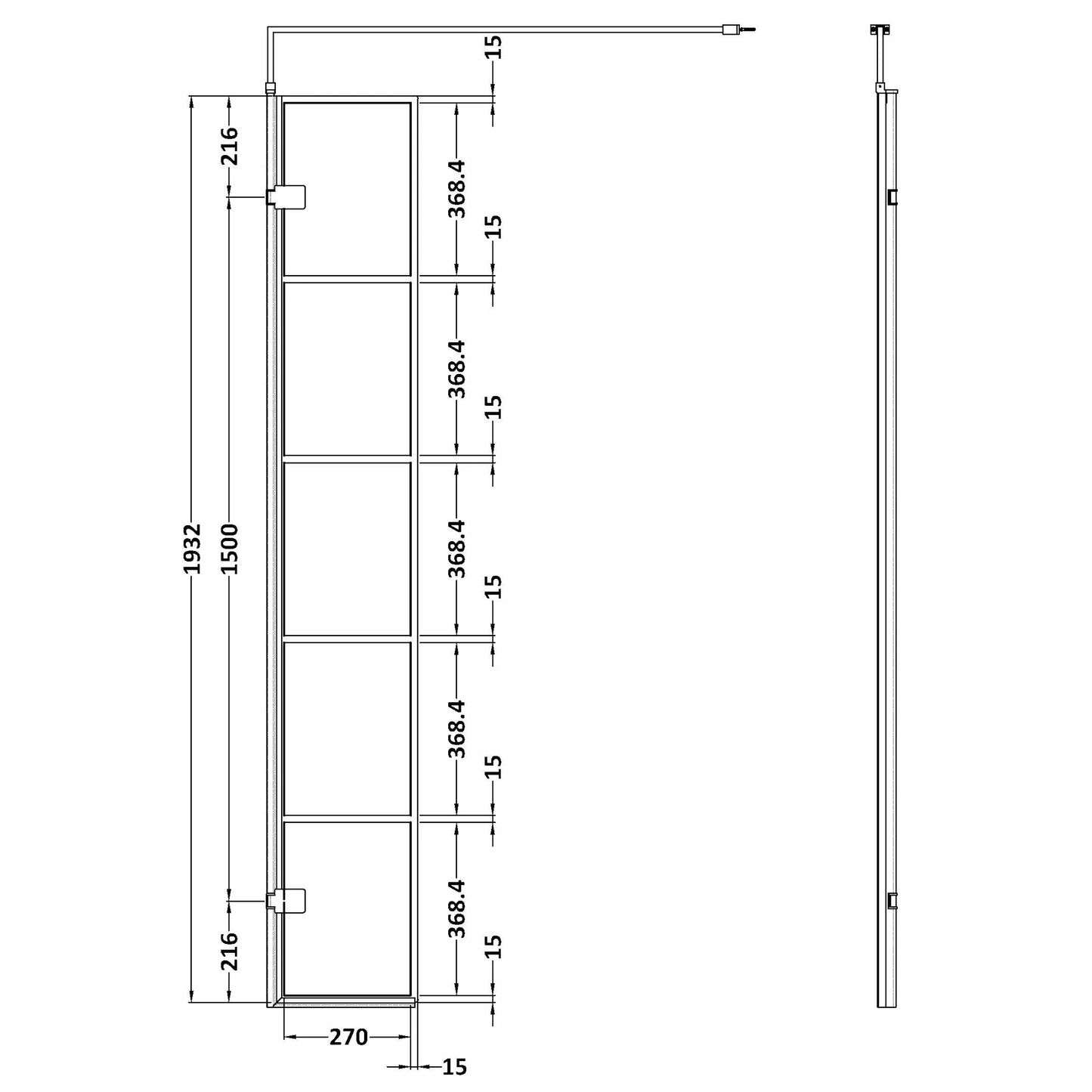 Hudson Reed Matt Black Framed Wetroom Swing Screen 300mm