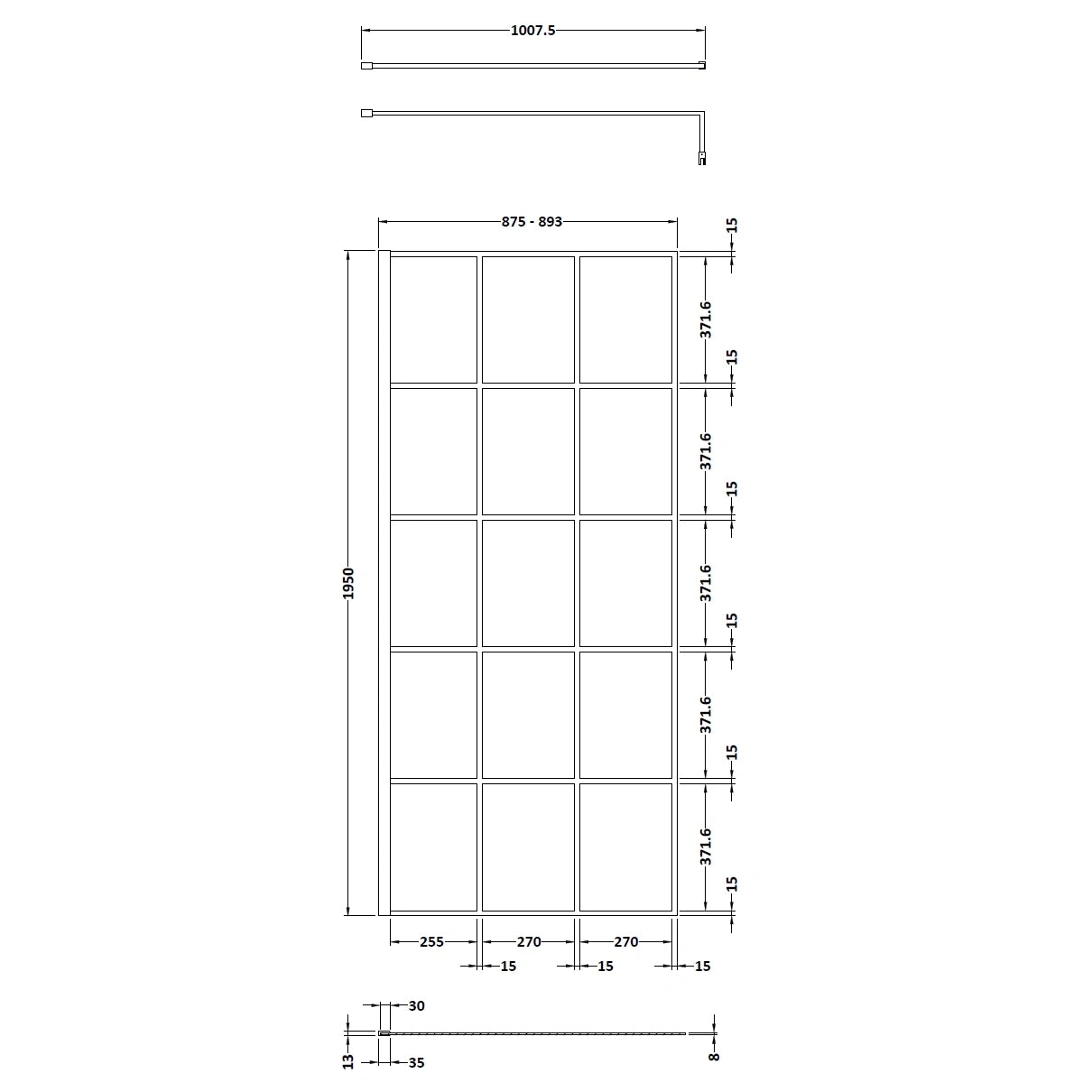 Hudson Reed Matt Black Framed Wetroom Screen with Support Bar