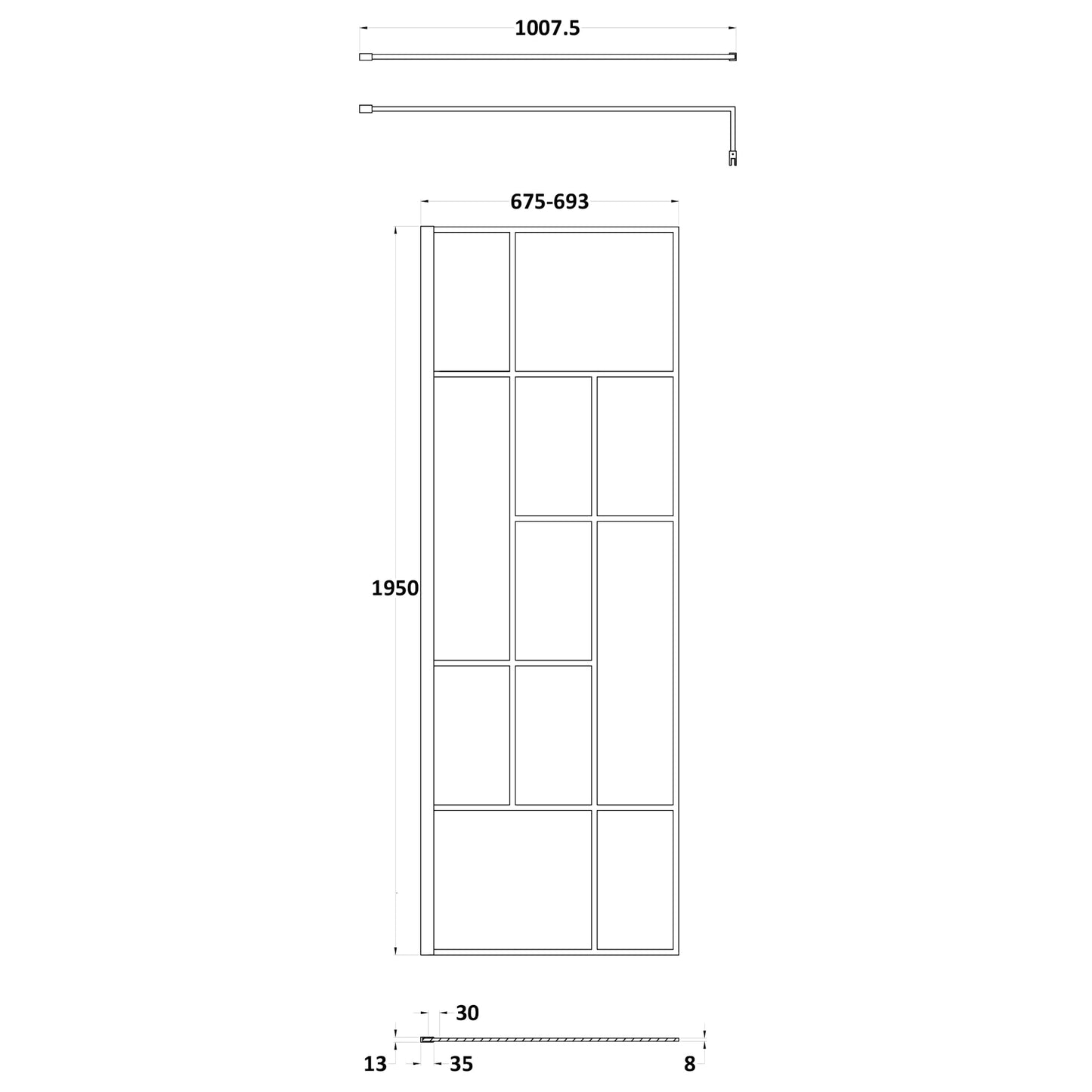 Hudson Reed Matt Black Abstract Frame Wetroom Screen with Support Bar