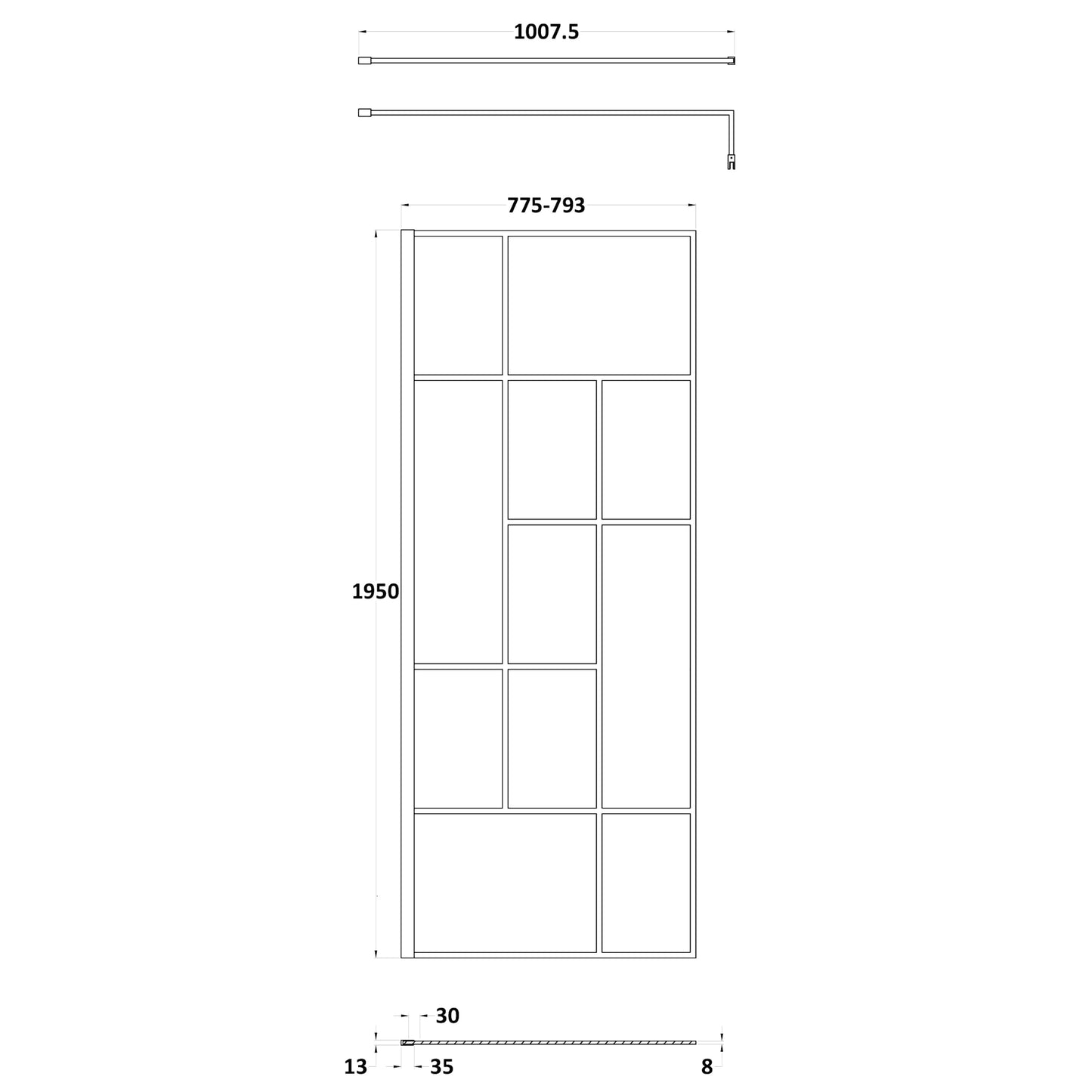 Hudson Reed Matt Black Abstract Frame Wetroom Screen with Support Bar