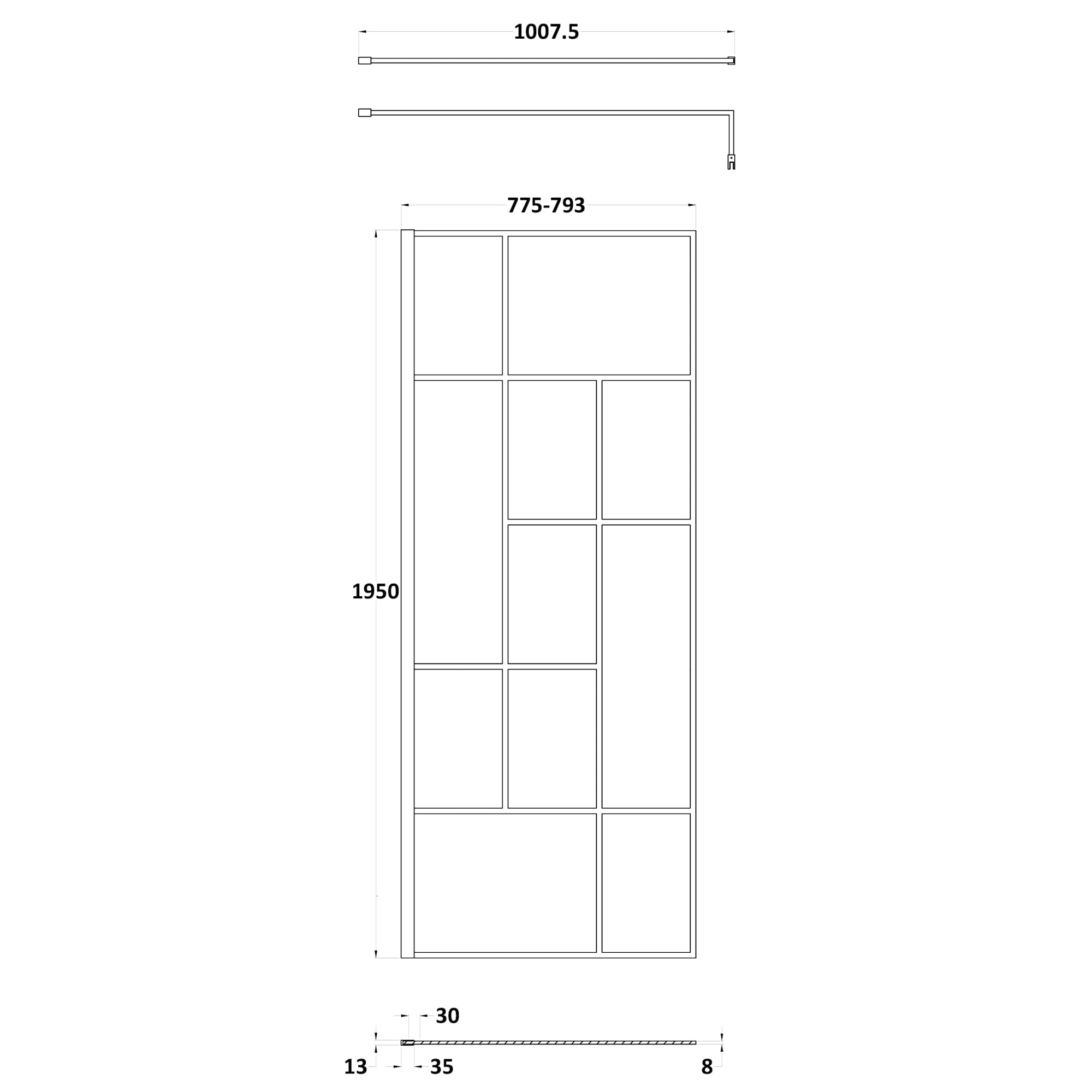 Hudson Reed Matt Black Abstract Frame Wetroom Screen with Support Bar