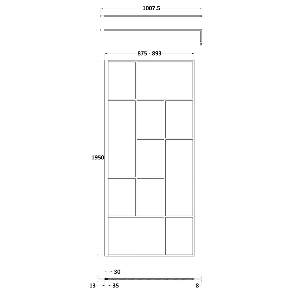 Hudson Reed Matt Black Abstract Frame Wetroom Screen with Support Bar