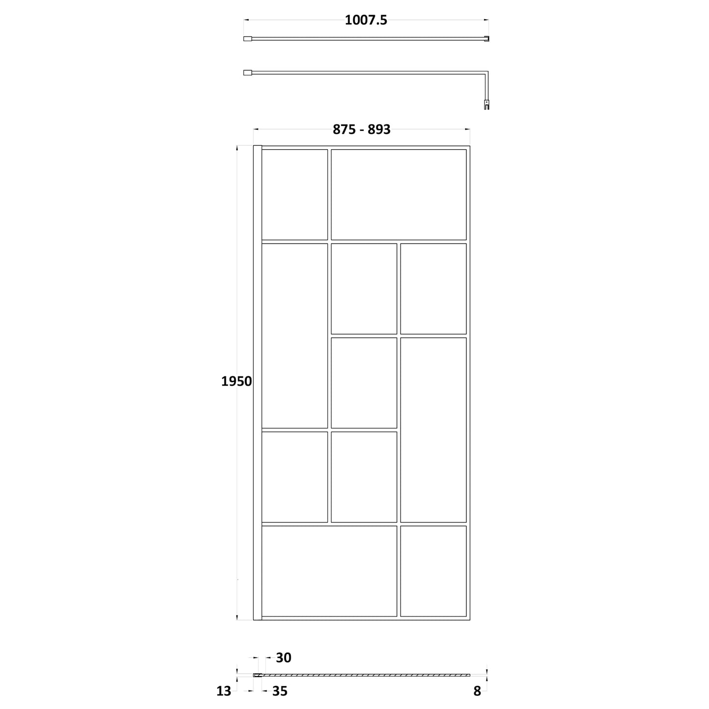 Hudson Reed Matt Black Abstract Frame Wetroom Screen with Support Bar