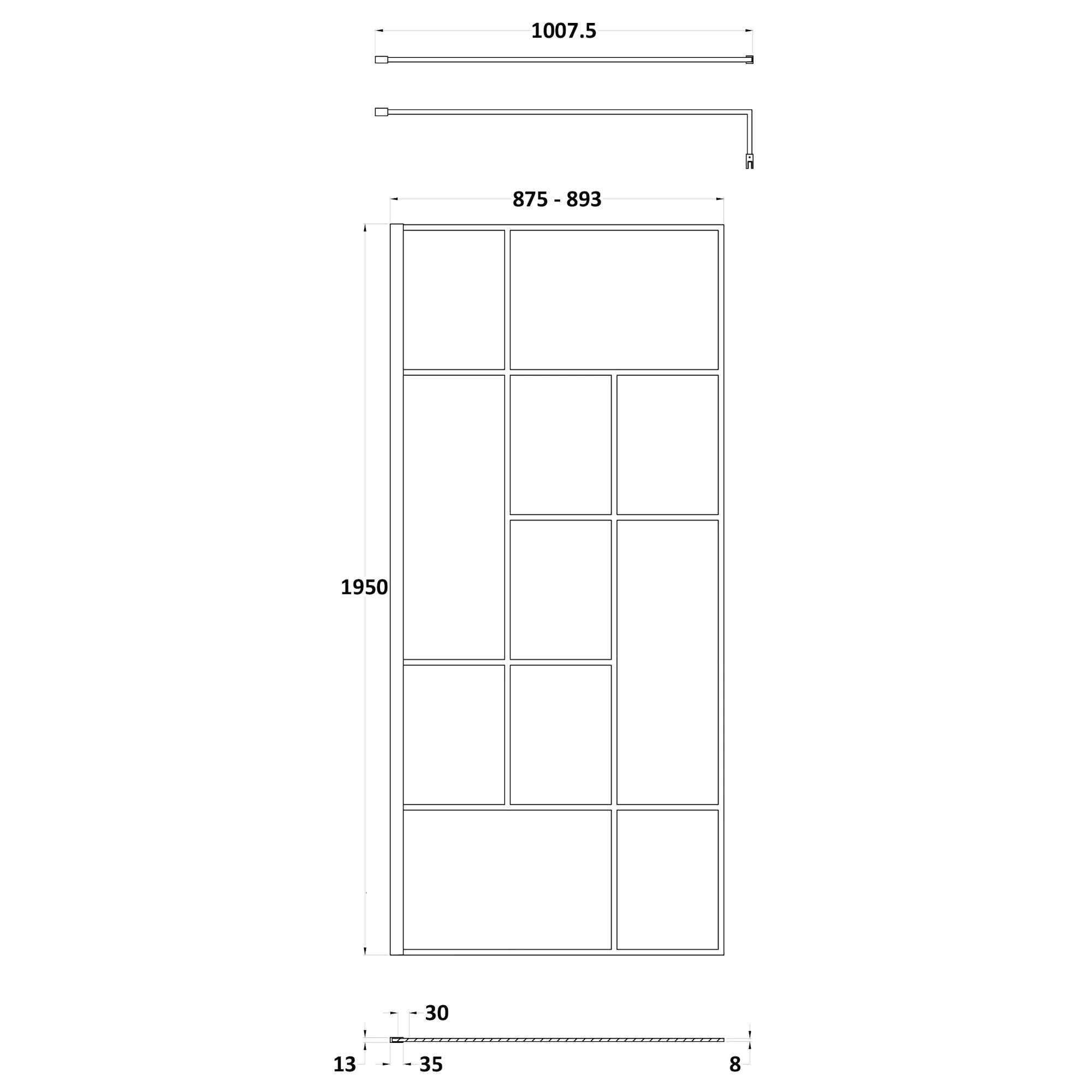 Hudson Reed Matt Black Abstract Frame Wetroom Screen with Support Bar