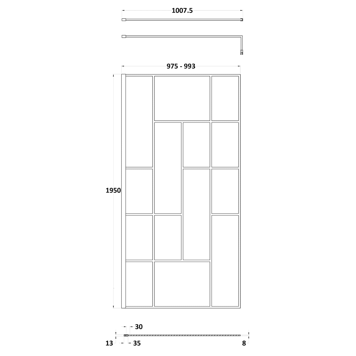 Hudson Reed Matt Black Abstract Frame Wetroom Screen with Support Bar