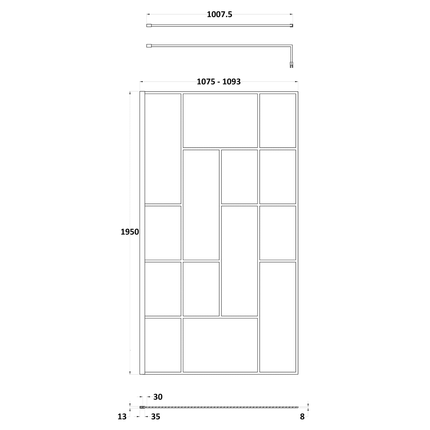 Hudson Reed Matt Black Abstract Frame Wetroom Screen with Support Bar