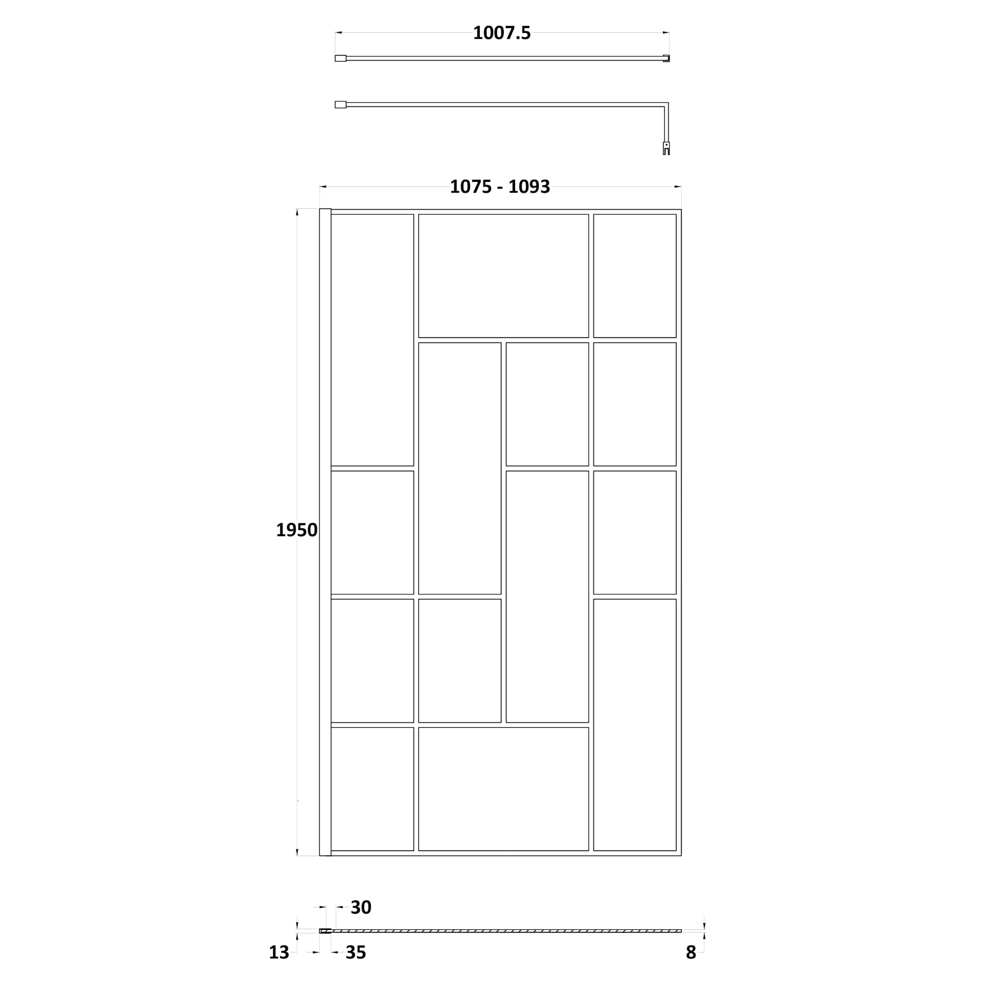 Hudson Reed Matt Black Abstract Frame Wetroom Screen with Support Bar