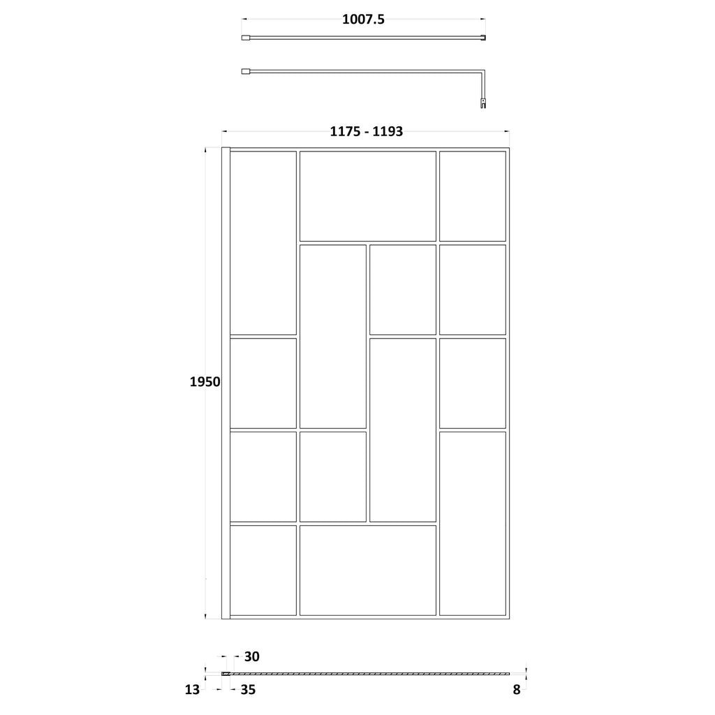 Hudson Reed Matt Black Abstract Frame Wetroom Screen with Support Bar