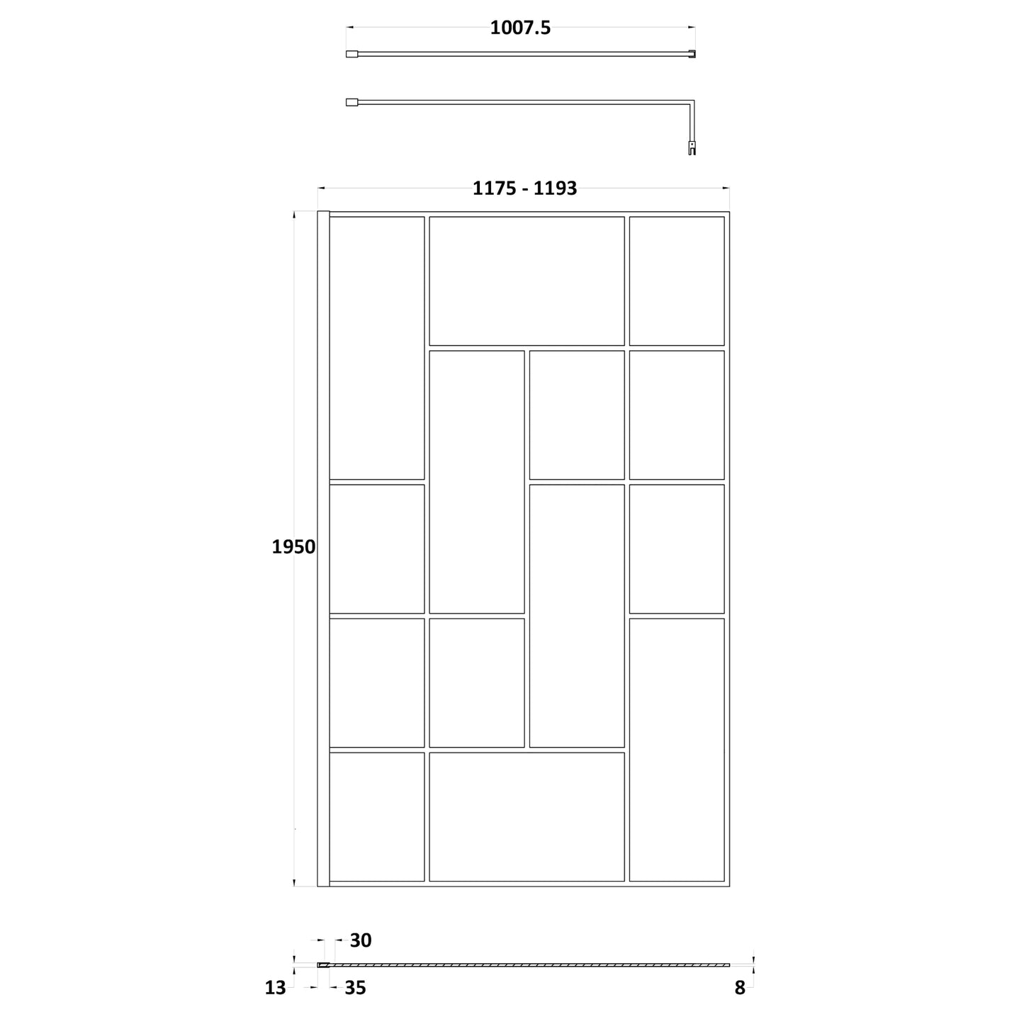 Hudson Reed Matt Black Abstract Frame Wetroom Screen with Support Bar