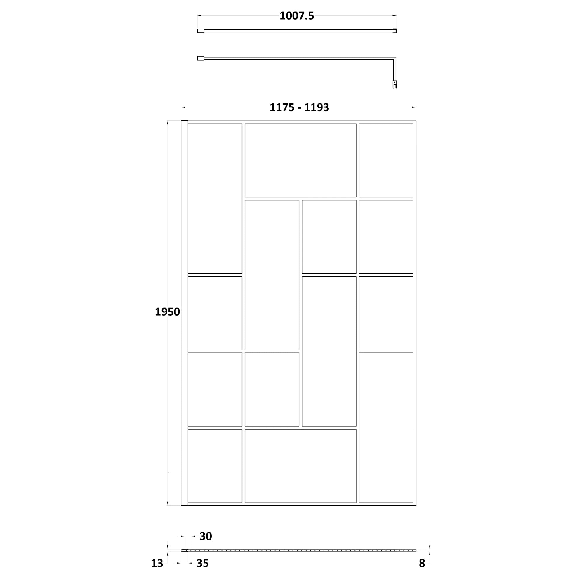 Hudson Reed Matt Black Abstract Frame Wetroom Screen with Support Bar