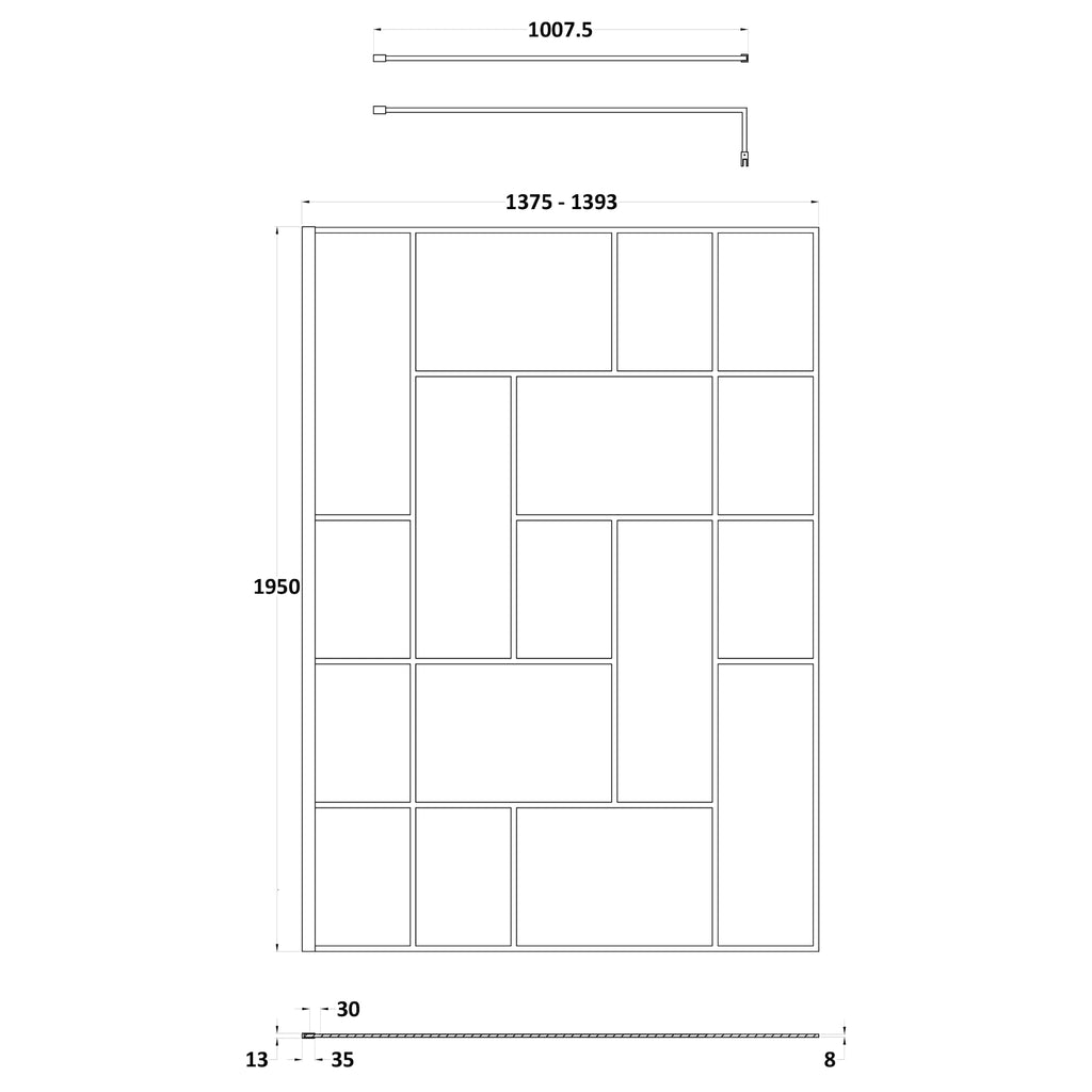 Hudson Reed Matt Black Abstract Frame Wetroom Screen with Support Bar