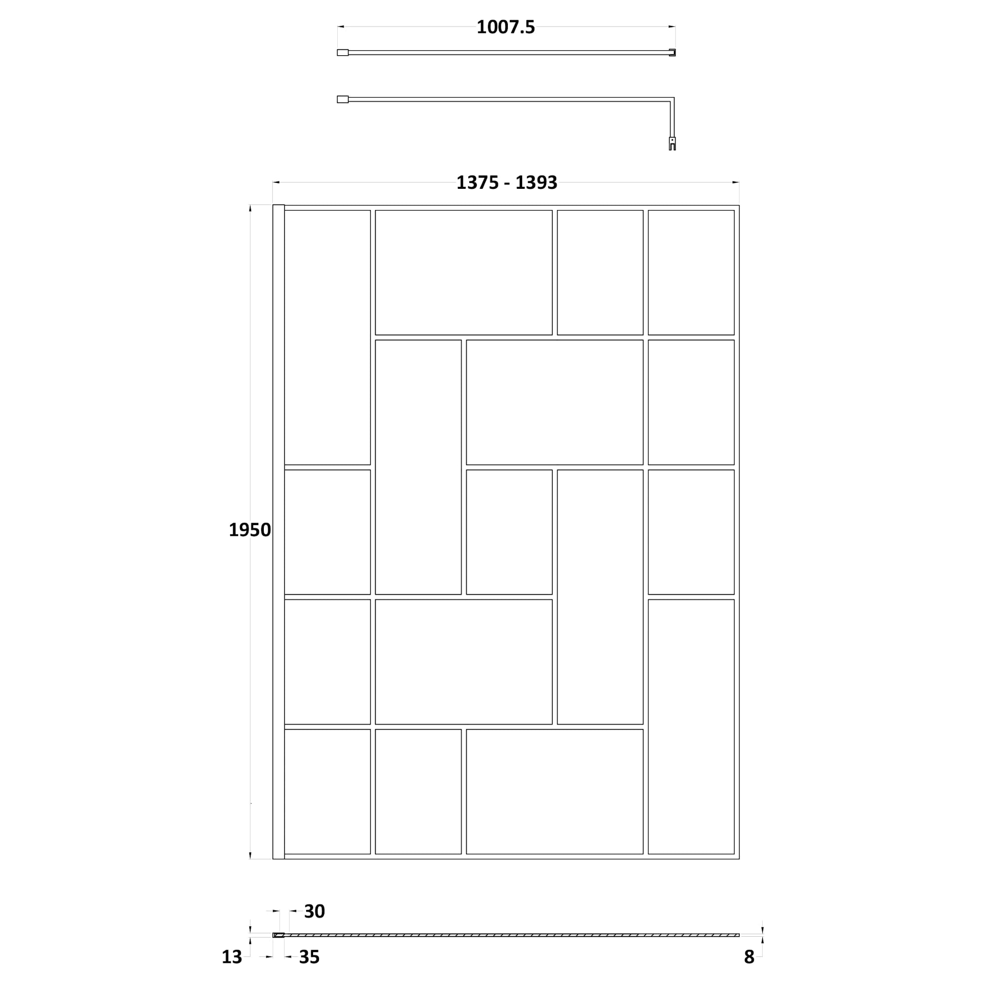 Hudson Reed Matt Black Abstract Frame Wetroom Screen with Support Bar
